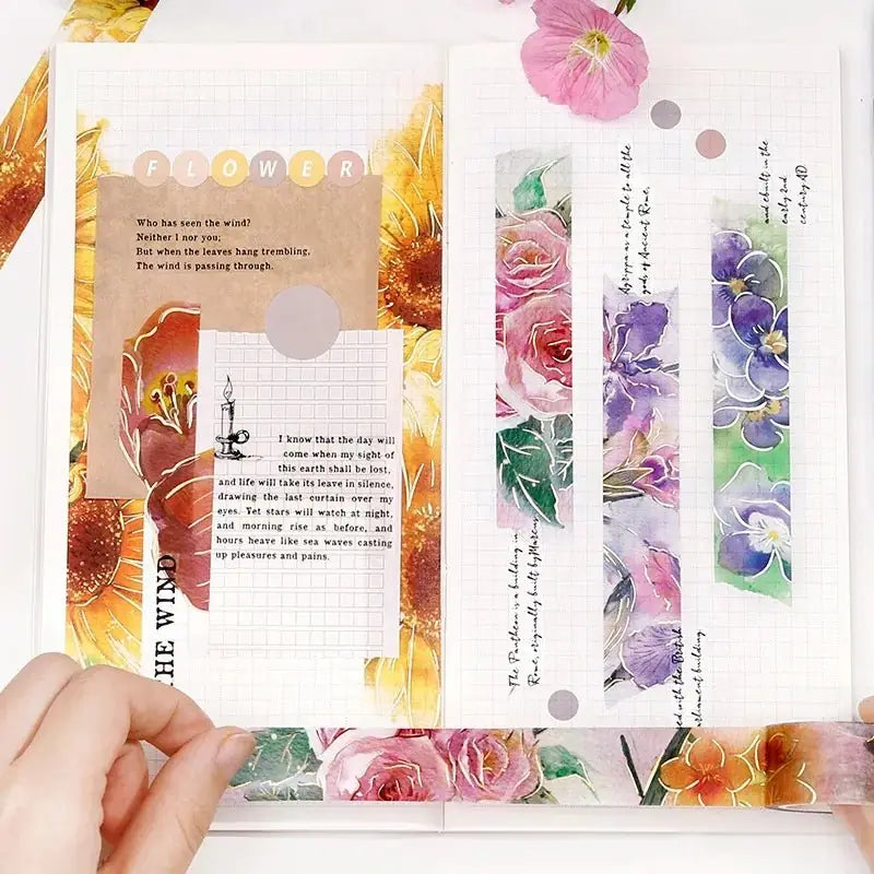 Washi Tape Watercolor Flower - Mukaihawaii - 4 - BGM - Tidformera