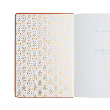 Insidan på pärmen av Dotted notebook Chrysanthemum från Archer & Olive. Tidformera