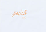Handskriven text med ordet "peach" i persikofärg, skriven med ABT Dual Brush Pen i nyansen 020 Peach.