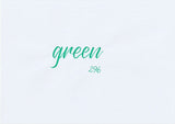 Handskriven text med ordet "green" i grön färg, skriven med ABT Dual Brush Pen i nyansen 296 Green.