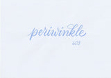 Handskriven text med ordet "periwinkle" i blålila färg, skriven med ABT Dual Brush Pen i nyansen 603 Periwinkle.