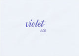 Handskriven text med ordet "violet" i violett färg, skriven med ABT Dual Brush Pen i nyansen 606 Violet.