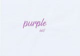 Handskriven text med ordet "purple" i lila färg, skriven med ABT Dual Brush Pen i nyansen 665 Purple.