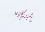 Handskriven text med orden "royal purple" i mörklila färg, skriven med ABT Dual Brush Pen i nyansen 676 Royal Purple.