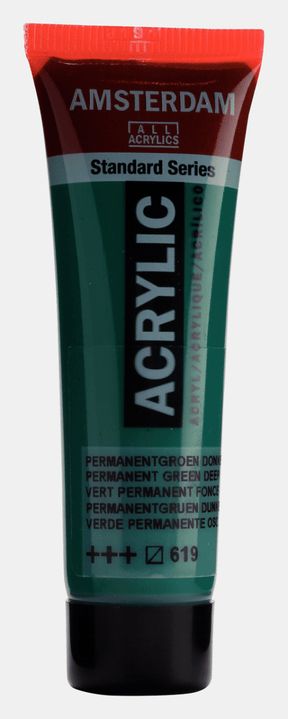 Liten tub med mörkgrön Amsterdam Akrylfärg 20 ml 619 Permanent Green Deep från Royal Talens - Tidformera