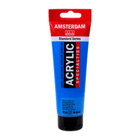 Liten tub med blå Amsterdam Akrylfärg 20 ml 834 Metallic Blue från Royal Talens - Tidformera