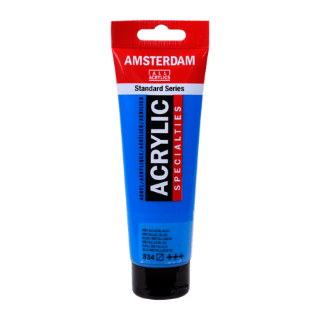 Liten tub med blå Amsterdam Akrylfärg 20 ml 834 Metallic Blue från Royal Talens - Tidformera