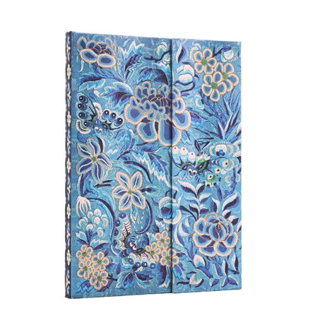 Blå och blommig anteckningsbok Blue Willow - Midi Linjerad Wrap från Paperblanks - Tidformera