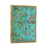 Turkos anteckningsbok Jane Austen Persuasion - Midi Olinjerad Wrap från Paperblanks med blommor och guldfärgat ram.- Tidformera