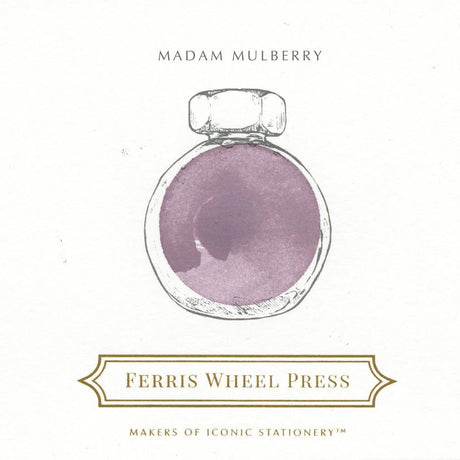Bläckflaska 38 ml - Madam Mulberry - Färgprov på ljuslila bläck från Ferris Wheel Press - Tidformera