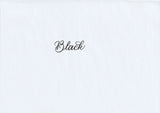 Handskriven text med ordet "Black" i svart färg, skrivet med Pentel Brush Sign Pen i färgen Black.