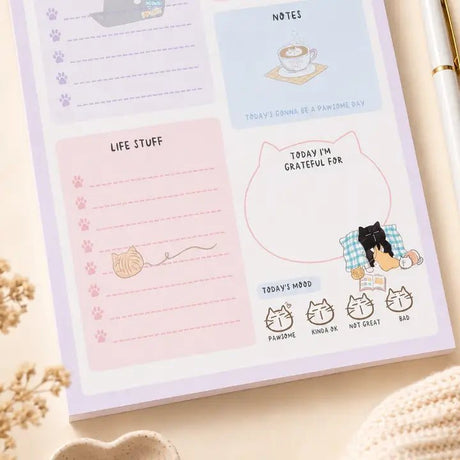Daily Planner Notepad - Mocha cat - A5 - 3 - Moonaries illo - Tidformera