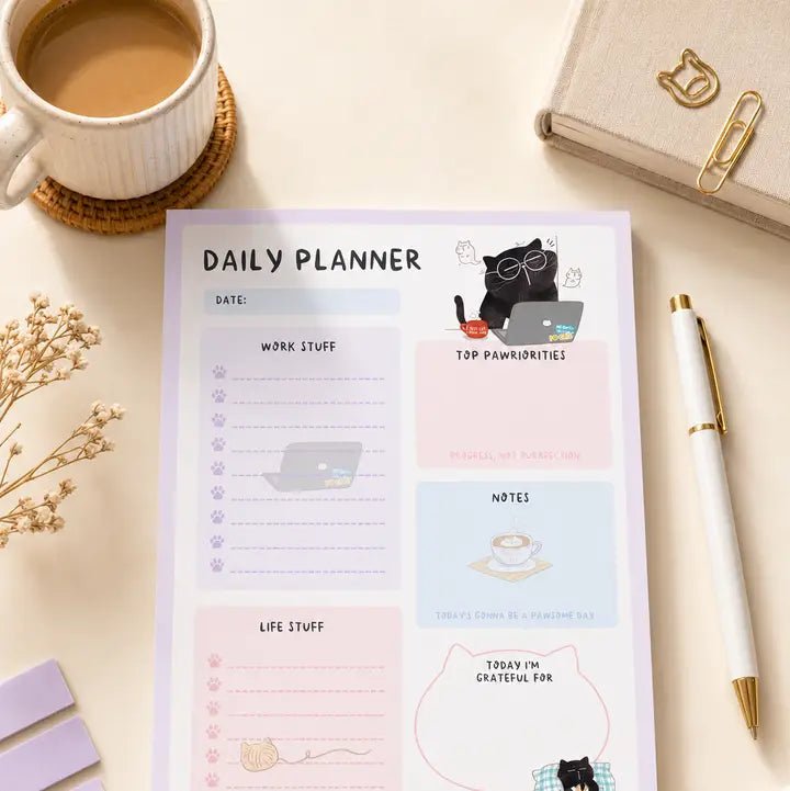 Daily Planner Notepad - Mocha cat - A5 - 5 - Moonaries illo - Tidformera