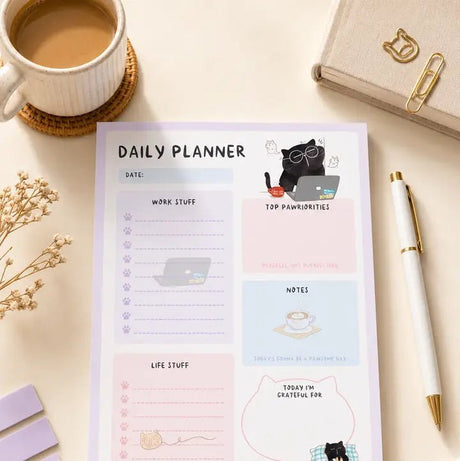Daily Planner Notepad - Mocha cat - A5 - 5 - Moonaries illo - Tidformera
