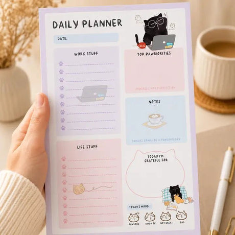 Daily Planner Notepad - Mocha cat - A5 - 1 - Moonaries illo - Tidformera