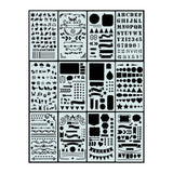 Dotted Journal Stencil Set 12 - pack från Peter Pauper Press - Bild syns samtliga motiv på de tolv stencilerna  Tidformera