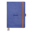 GoalBook Dotted notebook A5 - Sapphire blue från Rhodia - Blå anteckningsbok. Boken har 2 bokmärkesband samt en orange gummiband för stängning. - Tidformera
