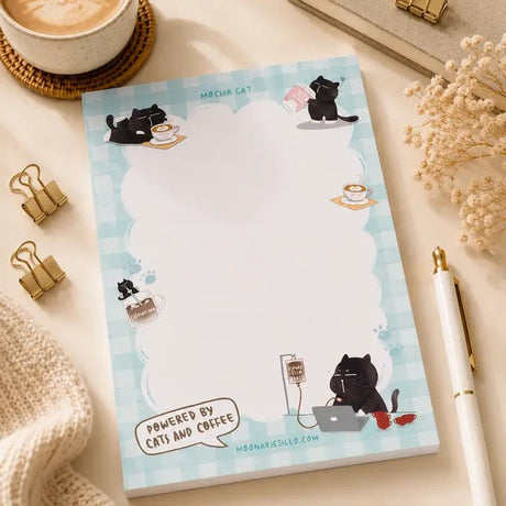 Illustrated Notepad - Mocha cat - A6 - 5 - Moonaries illo - Tidformera