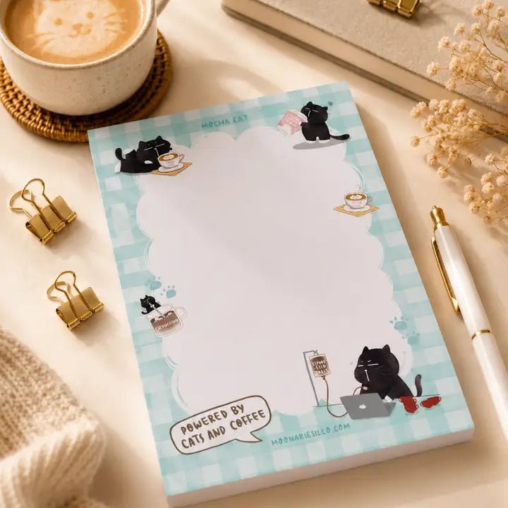 Illustrated Notepad - Mocha cat - A6 - 1 - Moonaries illo - Tidformera