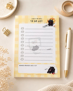 Illustrated To Do List Notepad - Mocha cat - A6 - 1 - Moonaries illo - Tidformera