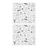 Kalenderstickers Djurtema - Sea creatures från  Midori. Ett ark med svart  vita stickers med motiv med sälar, pingviner och isbjörnar. Tidformera