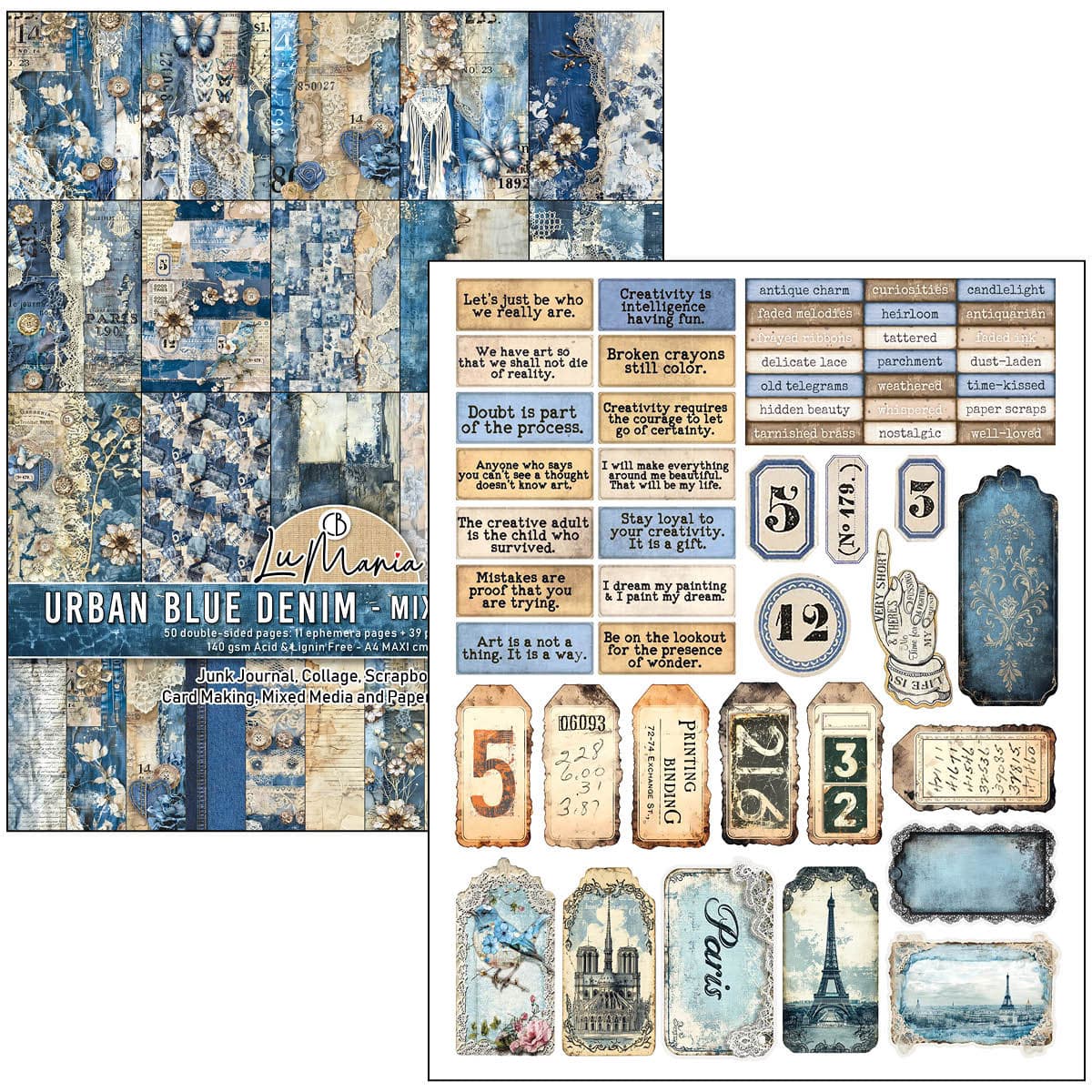 Mixed media book - Urban blue denim - 2 - Ciao Bella - Tidformera