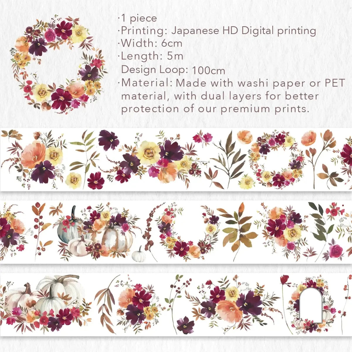 Pet tape Autumn Rose - 60 mm - 9 - Washi Tape Shop - Tidformera