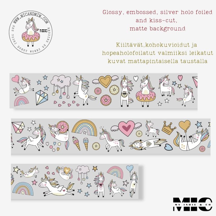 Pet Tape Pre - cut - MIC - Donut Worry 3D Silver Foiled 70 mm - 2 - MIC & MIM Premium Paper Shop - Tidformera