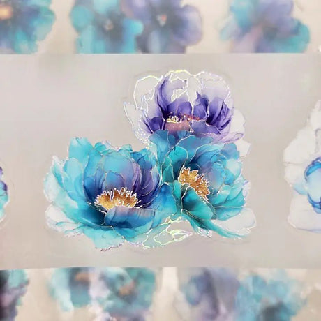 Pet Tape Pre - cut - MIC - Teal & Purple Flowers 3D Foiled 70 mm - 5 - MIC & MIM Premium Paper Shop - Tidformera