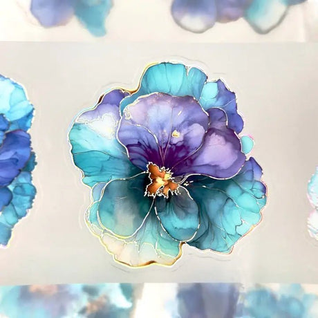 Pet Tape Pre - cut - MIC - Teal & Purple Flowers 3D Foiled 70 mm - 3 - MIC & MIM Premium Paper Shop - Tidformera