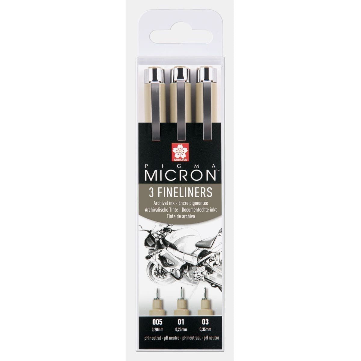 Pigma micron Fineliner Förpackningar Svarta - 005, 01, 03 från Sakura. Förpackning med tre stycken pennor.  - Tidformera