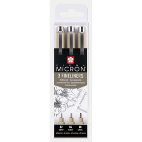 Pigma micron Fineliner Förpackningar Svarta - 02, 04, 08 från Sakura -  Förpackning med tre stycken pennor. - Tidformera
