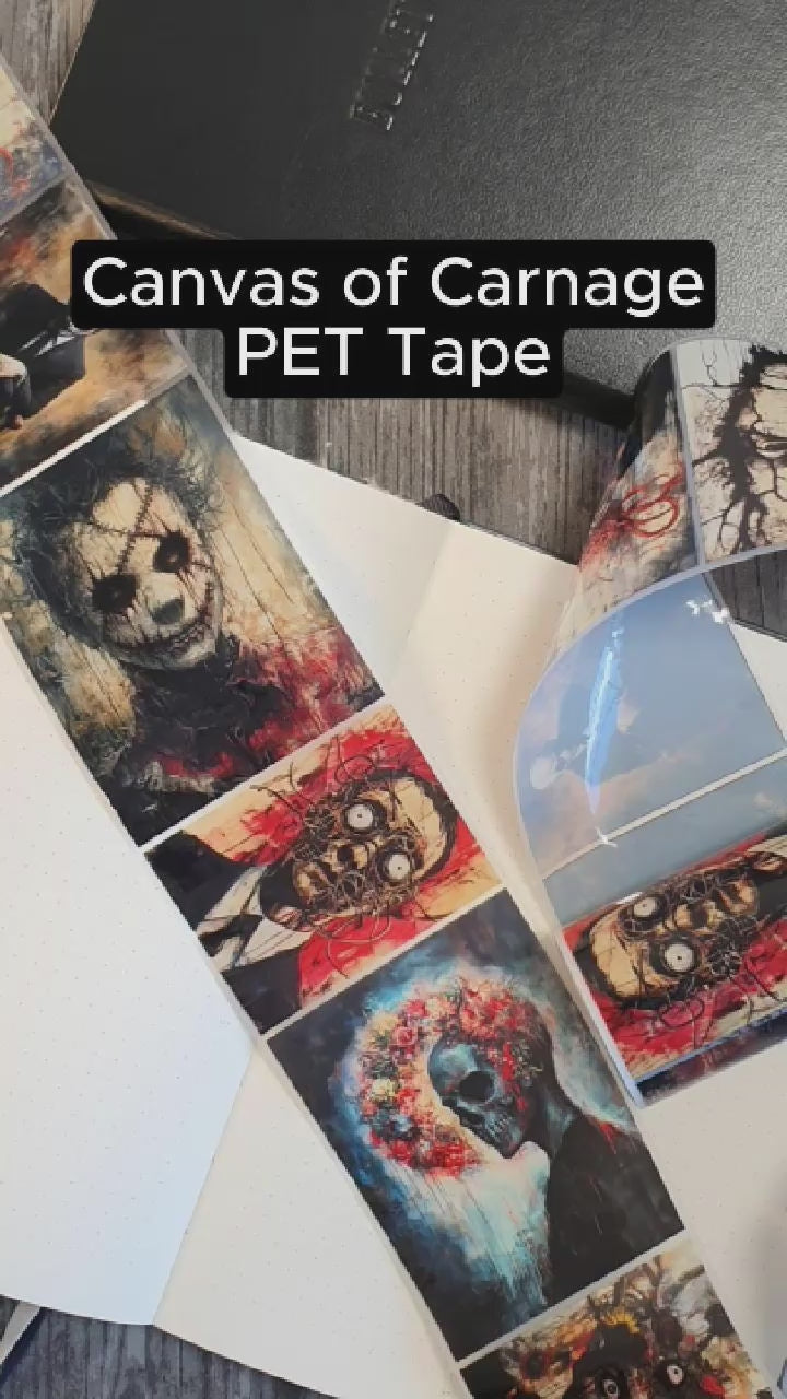 Video som visar motiv på PET tape Canvas of Carnage. Tidformera