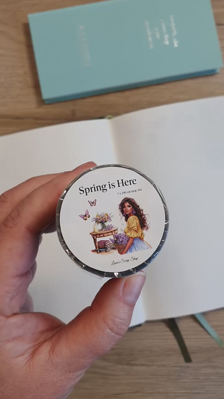 Video som visar motiv på Spring is Here PET tape från Lana's Scrap shop. Tidformera