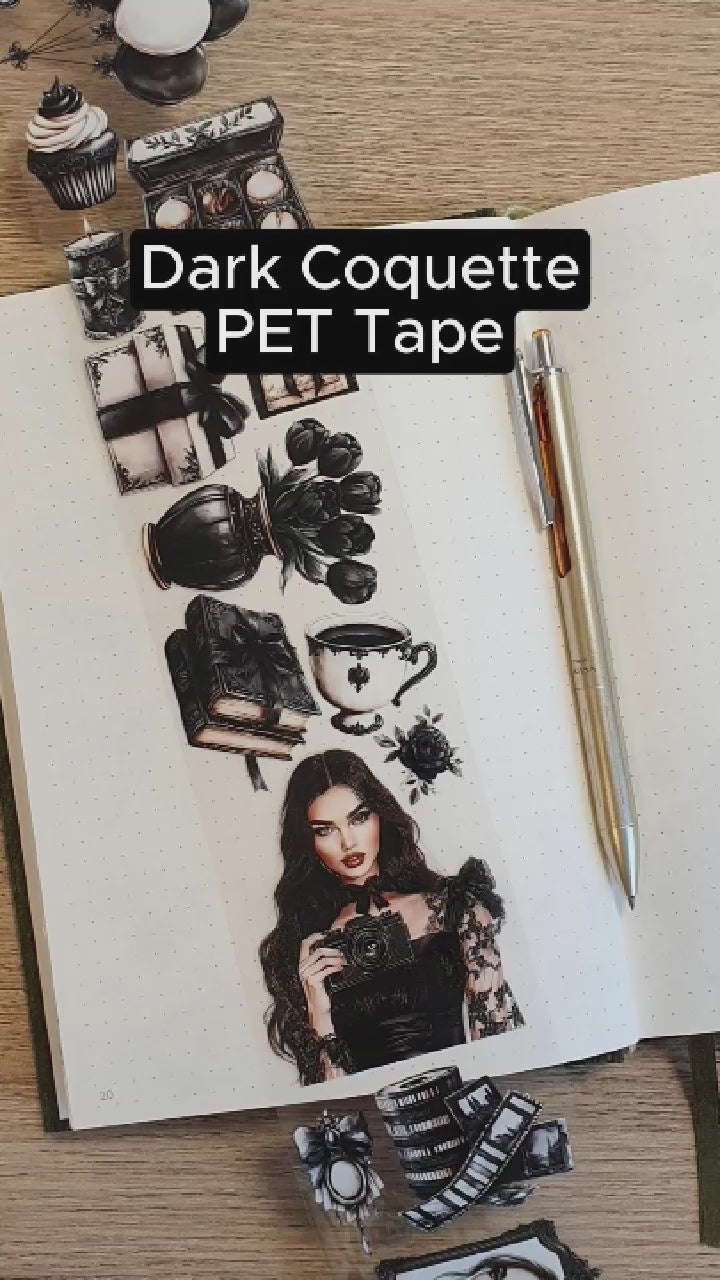 Tidformera visar motiven påDark Coquette PET tape från Lanas Scrapbooking shop.