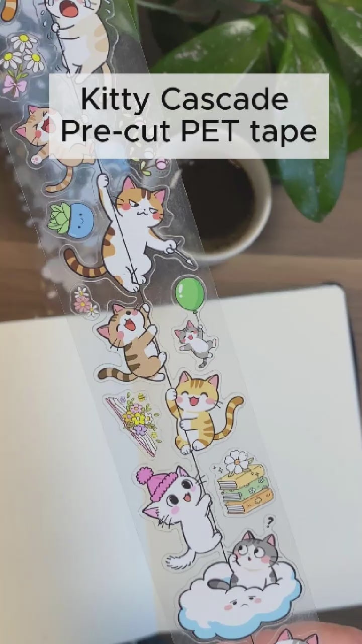 Video som visar motiven med busiga, klättrande katter. Kitty Cascade pre-cut tape från The Washi Tape shop.