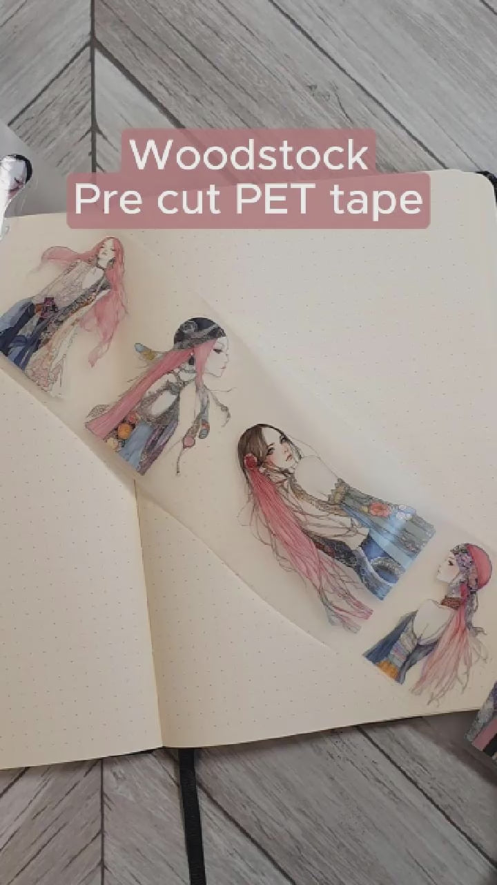 Tidformera visar hippie stilen på motiven på Woodstock pre-cut PET tape från Mic & Mim.