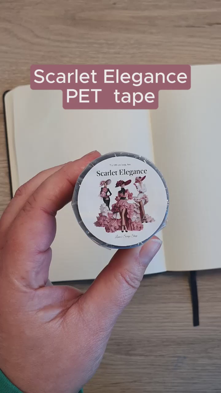 Video som visar motiv på Scarlet Elegance PET tape från Lana's Scrap shop. Tidformera