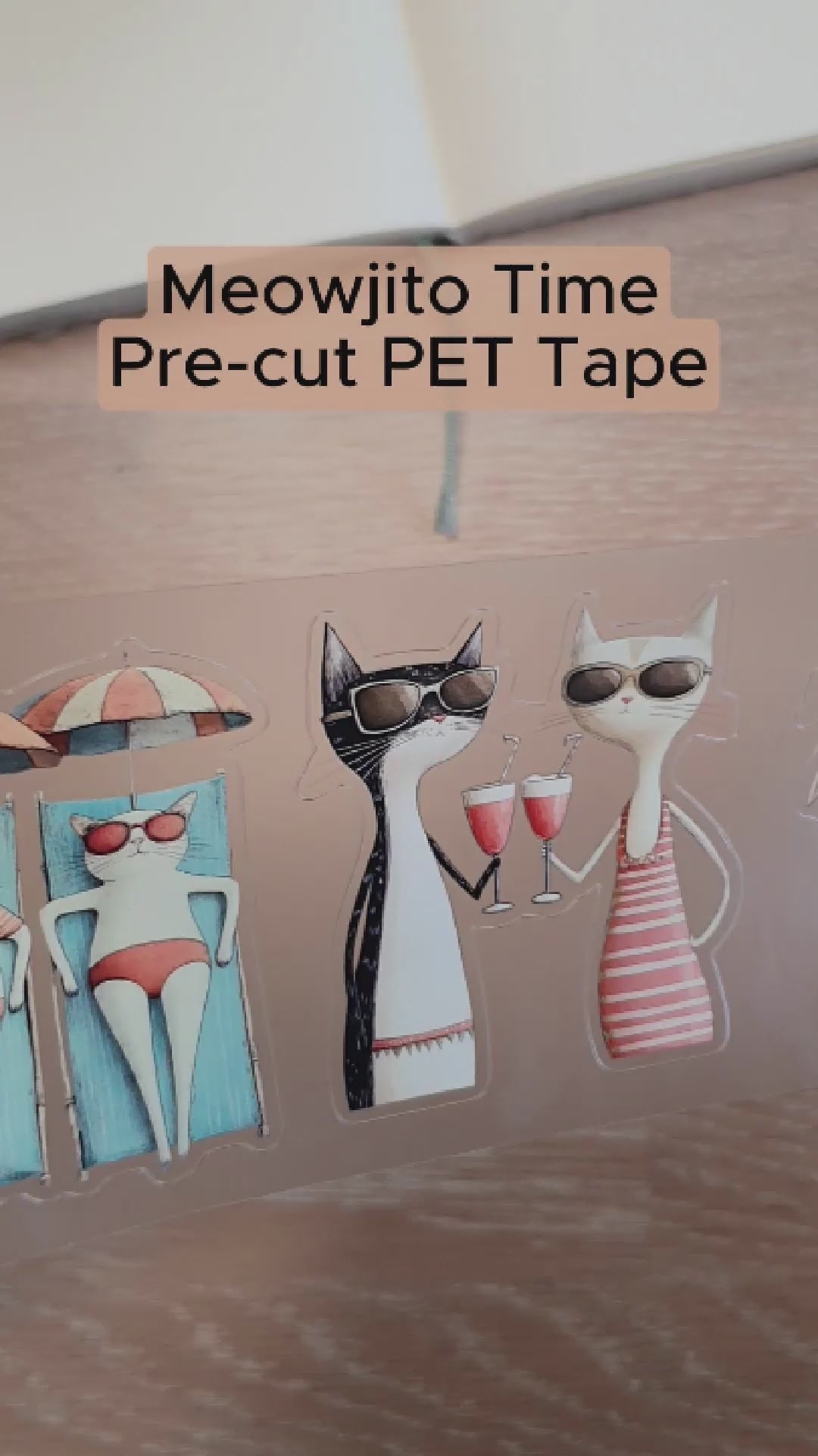 Tidformera visar de coola katterna som finns med på Meowjito Time pre-cut PET tape från Mic & Mim.