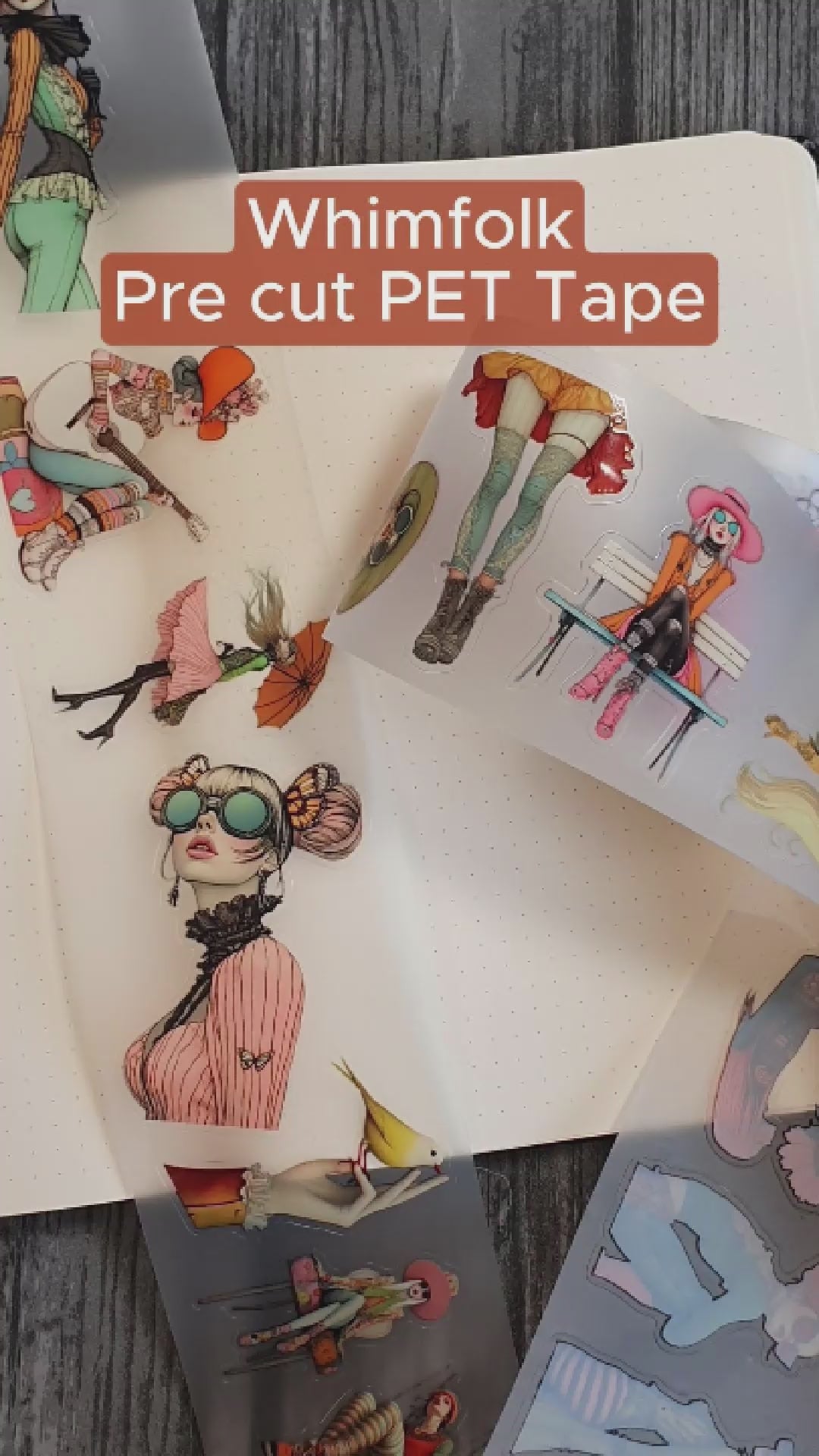 Tidformera visar retro/fantasy motiven på Whimfolk pre-cut  PET tape från Mic & Mim.