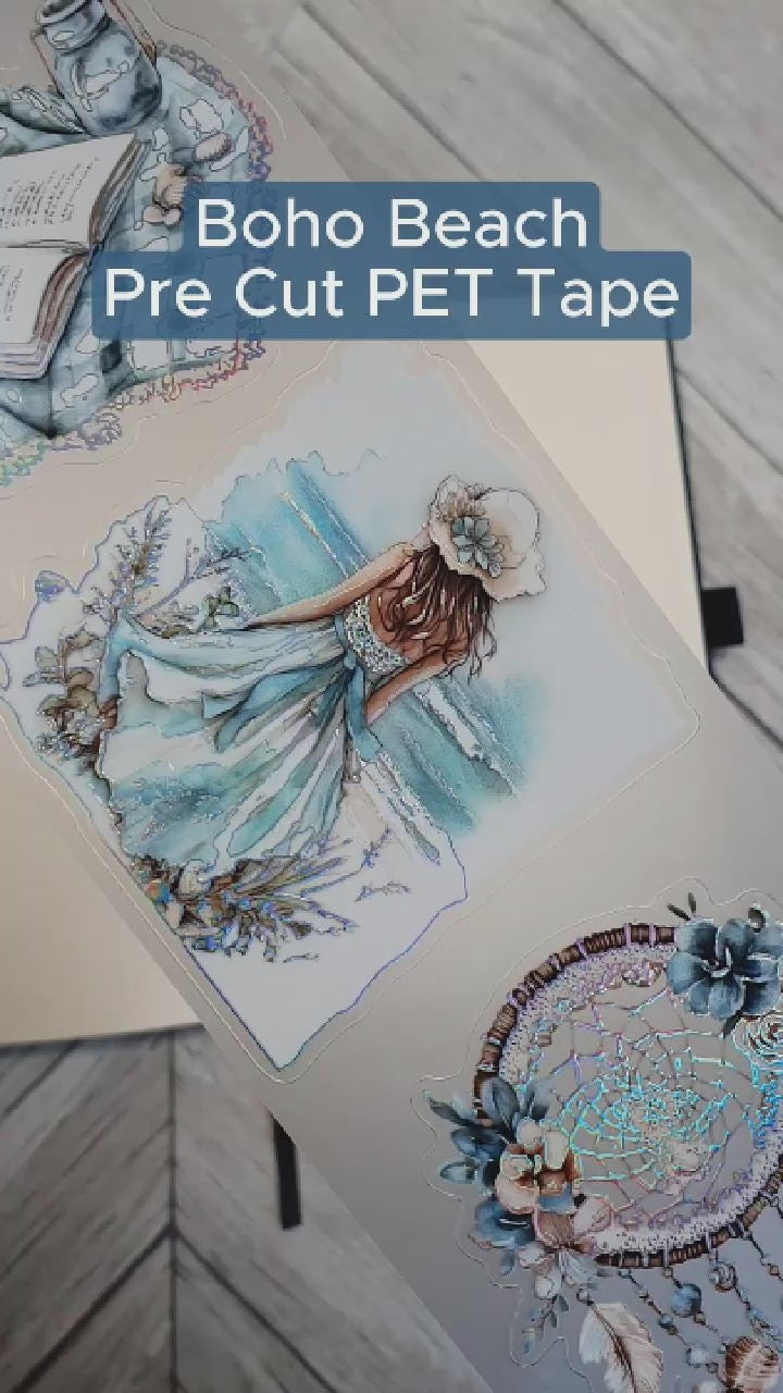 Tidformera visar motiven på Boho Beach Pre-cut PET tape från Mic & Mim.