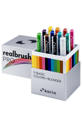 Realbrush PRO 12 - pack - 11 Basic colors + Blender från Karin. Förpackning med 12 penselpennor. 11 basfärger och en blendingpenna. - Tidformera