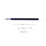 Svart refill till en penna och bredvid är det skrivet G-tec-c4 refill.  - Refill G-Tec 0,4 mm Svart från Pilot Pen.