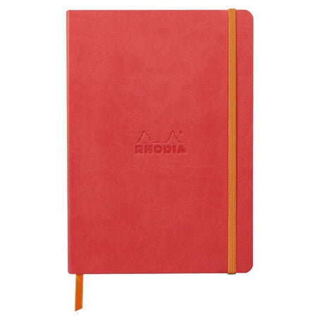 Rhodiarama Anteckningsböcker Dotted Coral från Rhodia - Rosa anteckningsbok med orange bokmärkesband samt gummiband för stängning. - Tidformera