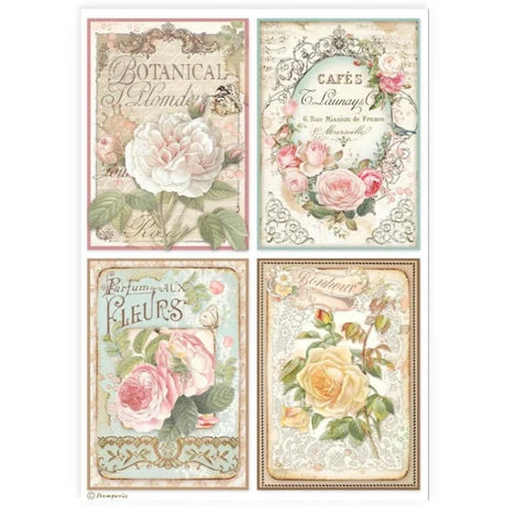Rice Paper A4 4 cards roses - 1 - Stamperia - Tidformera
