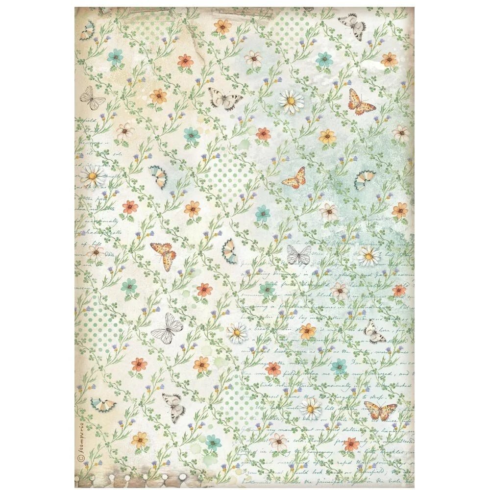 Rice Paper A4 - Daisy Art - Flowers and Butterfly - 1 - Stamperia - Tidformera