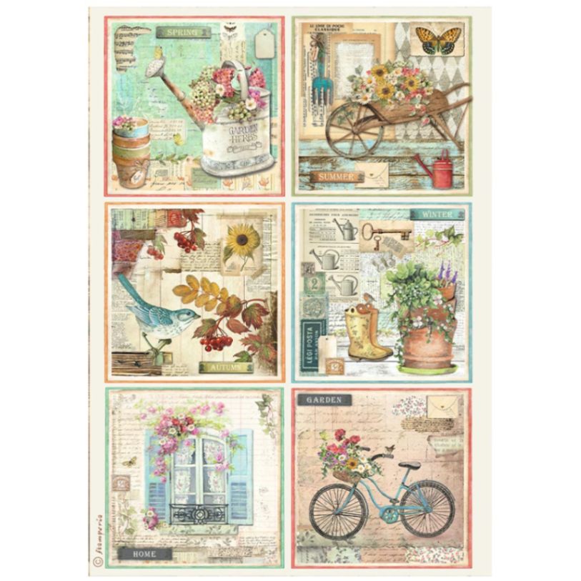 Rice Paper A4 Garden - 6 Cards - 1 - Stamperia - Tidformera