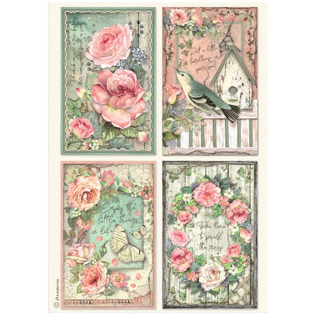 Rice Paper A4 - House of Roses - 4 Cards - 1 - Stamperia - Tidformera