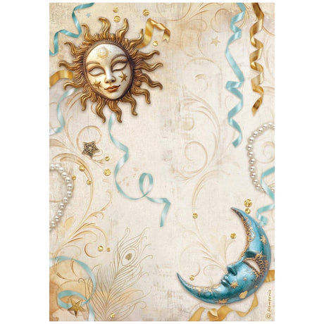 Rice Paper A4 - Masquerade - Sun And Moon från Stamperia - Tidformera