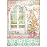 Rice Paper A4 Orchids and Cats - Window - 1 - Stamperia - Tidformera